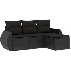 vidaXL 4-delige Loungeset Poly Rattan Zwart