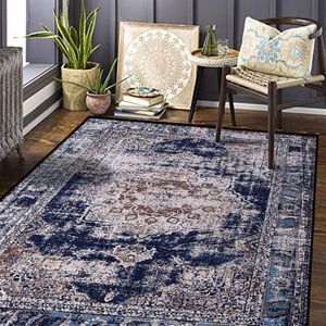Vloerkleed vintage laagpolig tapijt Calore - retro/marineblauw 160 x 200 cm vloerkleed