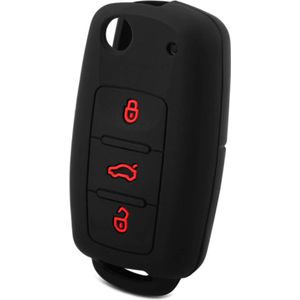 Siliconen Sleutelcover - Zwart met Rood - Sleutelhoesje Geschikt voor Volkswagen Golf / Polo / Tiguan / Up / Passat / Seat Leon / Skoda Citigo - Sleutel Hoesje Cover - Auto Accessoires Beschermhoesje