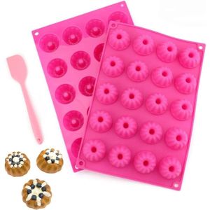 Set van 2 Mini Bundt Cakevorm - Siliconen Bundt Cakevorm Klein Traditioneel Parijs Savarin Stijl 20s met antiaanbaklaag 30x20x2,3cm, Roze