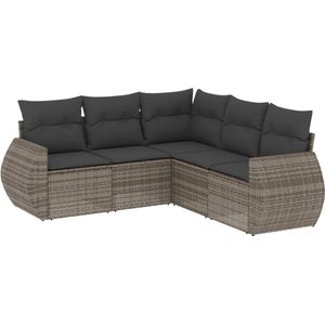 vidaXL - 5-delige - Loungeset - met - kussens - poly - rattan - grijs