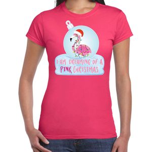 Flamingo Kerstbal shirt / Kerst t-shirt I am dreaming of a pink Christmas roze voor dames - Kerstkleding / Christmas outfit L
