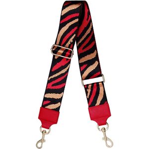 Bag strap tijgerprint rood - goud metaal - schouderband - tassenriem - tasriem- schouderriem- Tas hengsel - Tassen band - cameratas band - cross body - verstelbare riem - bag belt - handtas bandje