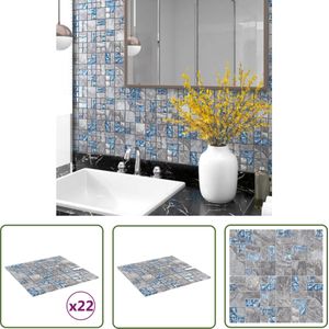 The Living Store Mozaïektegels 22 st 30x30 cm glas grijs en blauw - Mozaiek Tegels - Mozaïek - Glazen Tegels - Muurdecoratie - Badkamerstijl