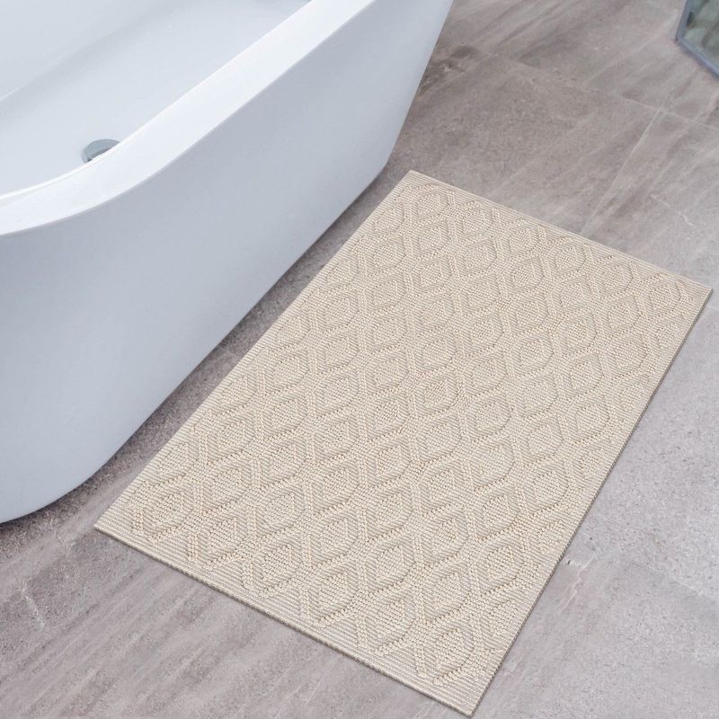 Badmat Kelim Wasbaar Creme Laagpolig Badkamer Toiletmat Anti Slip- 60x90 CM