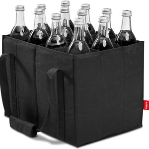 Flessentas, flessentas voor 12 x 1,5 liter flessen, flessentas, draagtas met scheidingswanden voor flessen, boodschappentas met 12 vakken, 36 cm x 27 cm x 27 cm (zwart)