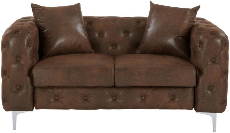 Vente-unique Tweezits-Chesterfield-bank van bruin microvezel met verouderd leereffect EDWINA