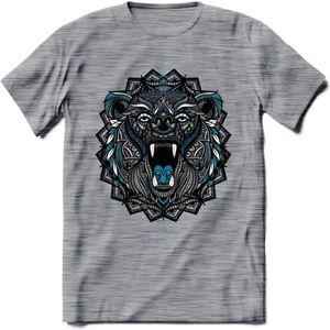 Beer - Dieren Mandala T-Shirt | Blauw | Grappig Verjaardag Zentangle Dierenkop Cadeau Shirt | Dames - Heren - Unisex | Wildlife Tshirt Kleding Kado | - Donker Grijs - Gemaleerd - M