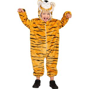 Dieren Kostuum Tijger Kinderen - Pluche - Dieren Onesie - Carnaval - Verkleedkleren Kinderen - Oranje/Zwart - Maat 116