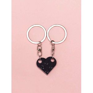 *** Vriendschaps sleutelhanger - Hartvormige bouwsteen - Brick keychain - BFF - Geliefde - Zwart - van Heble® ***