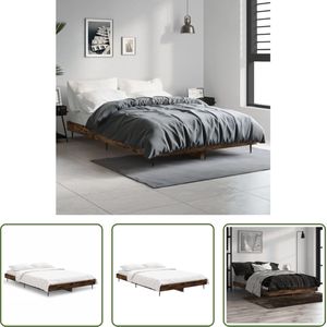 The Living Store Bedframe - Gerookt eiken - 193 x 123 x 20 cm - Metalen poten - Multiplex lattenbodem - Matras niet inbegrepen