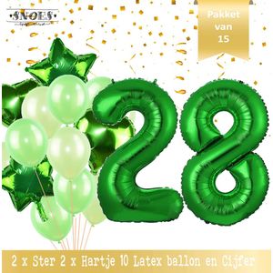 Cijfer Ballon 28 Jaar Groen Forrest Green Boeket * Hoera 28 Jaar Verjaardag Decoratie Set van 15 Ballonnen * 80 cm Verjaardag Nummer Ballon * Snoes * Verjaardag Versiering * Kinderfeestje * Forrest Green* Nummer Ballon 28 * Groen