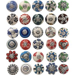 Keramische knoppen voor dressoir, laden, keukenkasten, badkamerkasten, kisten, vintage, meerkleurig, set van 30