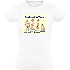 Verbranden met verschillende beroepen Dames T-shirt - zon - werk - bruin - vrachtwagenchauffeur - boer - postbode - monteur - grappig