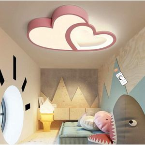 LuxiLamps - Hartvormige Plafondlamp - Roze - Dimbaar Met Afstandsbediening - Kinderkamer - 55 cm - Moderne Lamp - Slaapkamer Lamp - Plafonniere