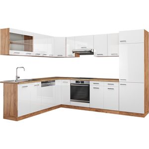 Vicco R-Line Hoekkeuken – 227 x 287 cm , WB Eik Wit hoogglans/goud power eiken , WB Eik