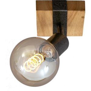 Briloner Leuchten WOOD BASIC wandlamp - Spot draaibaar - E27 max. 25W - Hout en Metaal - Zwart en Metaal grijs