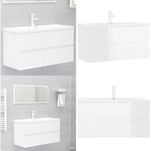 vidaXL Wastafelkast met ingebouwde wastafel spaanplaat hoogglans wit - Wastafelkast En Wastafel - Wastafelkasten En Wastafels - Wastafel - Wastafels