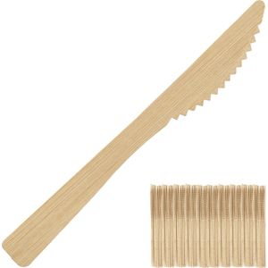 Relaxdays wegwerpbestek bamboe - vorken messen of lepels - bestek set - 100x - duurzaam - mes