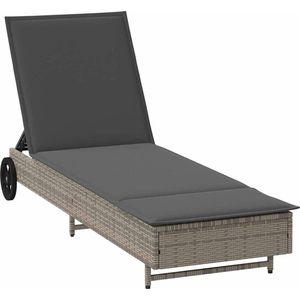 vidaXL - Ligbed - met - wielen - en - kussen - poly - rattan - grijs