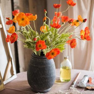 Kunstmatige Papaver Zijde 6 Stengels Home Decor Bruidsboeket Faux Bloem Middelpunt Kunstplanten Koraal Bloemstuk Zijden Bloemen voor Decoratie (Oranje)