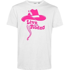 T-shirt Live Is A Rodeo | Carnavalskleding heren dames | Carnaval kostuum | Foute Party | Wit | maat XS