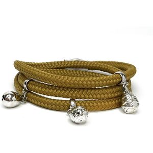 NIEUW - Jolla - dames wikkelarmband - zilver - touw - bedels - Charm Rope Wrap - Caramel