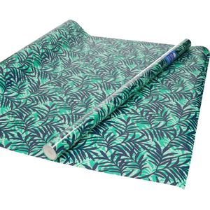Inpakpapier groen met donker blauwe bladeren design - 70 x 200 cm - kadopapier / cadeaupapier