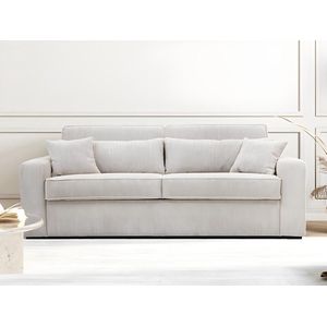 Express-vierzitsslaapbank van beige ribfluweel - Bed met brede latten 160 cm - Matras 18 cm - MONDOVI L 214 cm x H 90 cm x D 96 cm