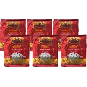 Mehnat | 6 x 1 kg Basmati rijst | Premium Indian Basmati rice | 6 kg | multipack
