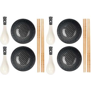 Kinvara Sushi servies set - 12-delig - keramiek - zwart - sushi eet set