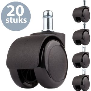 ForDig Bureaustoel wieltjes (20 stuks) - Zwart - 11mm/50mm – Zwenkwielen - Bureaustoelwielen – Bureaustoel Wielen - Wieltjes voor Stoelen