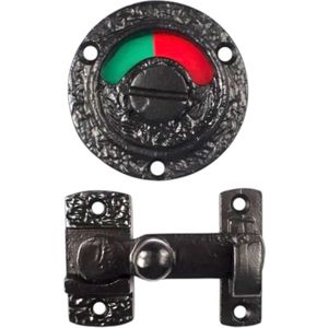 Toilet slot, zwart smeedijzer, groen / rood bordje, antiek