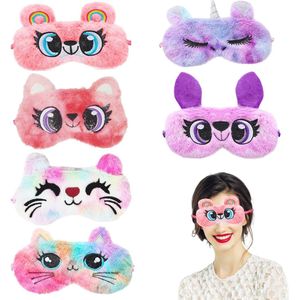 Zacht en Comfortabel 3D Pluche Cartoon Oogmasker - 6 Stuks Dierenblinddoeken voor Dichten Slapen