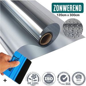 Homewell Zonwerende HR Raamfolie 120x300cm - Statisch Isolerende folie met Spiegeleffect - Zilver (incl. Rakel)