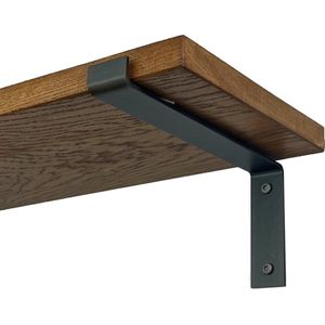 GoudmetHout Massief Eiken Wandplank - 50x25 cm - Donker eiken - Industriële plankdragers L-vorm mat blank - Staal - Wandplank Hout