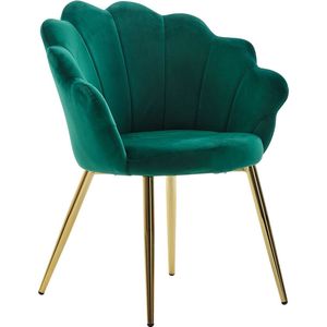 Rootz Tulip Eetkamerstoel - Fluweelgroen - Gestoffeerde keukenstoel met gouden poten - Scandinavisch design Schelpstoel - Met stof beklede gestoffeerde stoel