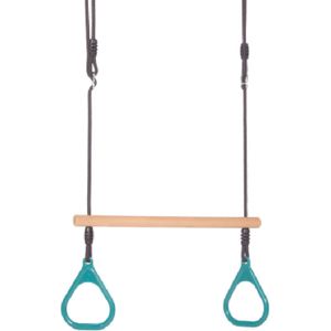 DICE - houten trapeze met kunststof ringen - turquoise - zwart touw