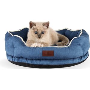 AdomniaGoods - Luxe kattenmand - Crown hondenmand - Antislip kattenkussen - Wasbaar hondenkussen - Afneembare hoes - Blauw 70cm