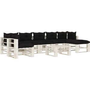 The Living Store Pallet loungeset - zwart-wit - grenenhout - hoekbank- 70 x 67.5 x 60.8 cm - middenbank- 60 x 67.5 x 60.8 cm - tafel/hocker- 60 x 61.5 x 30.4 cm - Montage vereist