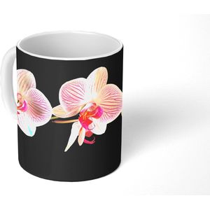 Mok - Koffiemok - Orchidee - Bloemen - Zwart - Roze - Knoppen - Mokken - 350 ML - Beker - Koffiemokken - Theemok