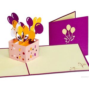 Popcards popupkaarten - Box met vrolijke Ballonnen Verjaardag Felicitatie pop-up kaart 3D wenskaart
