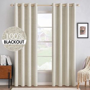 Warmte-isolerende gordijnen met inslagringen 100% ondoorzichtig linnenlook woonkamer koudebescherming verduisteringsgordijn set van 2 140 x 225 cm