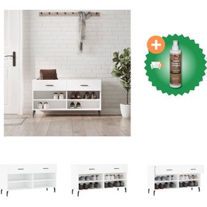 vidaXL Schoenenbank 102x35x55 cm bewerkt hout wit - Schoenenkast - Inclusief Houtreiniger en verfrisser