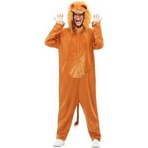 Smiffy's - Leeuw & Tijger & Luipaard & Panter Kostuum - Koning Van De Dieren Oranje Leeuw Jumpsuit Kostuum - Bruin - Medium - Carnavalskleding - Verkleedkleding