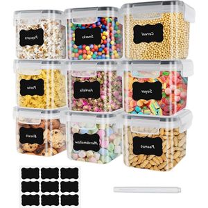Luchtdichte voorraaddozen set - 08 liter - 9-delig - keukenorganizer voor granen - muesli - rijst - meel - cornflakes Voorraadbussen