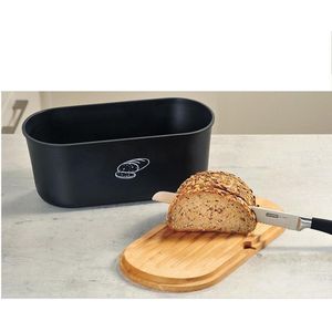 Melamine Ovale 2 in 1 Broodtrommel met Bamboe Snijplank | Brood Bewaar doos met hoge kwaliteit Bamboe snij plank | Met Bamboe Deksel, te gebruiken als brood snijplank | Afm. 33,5 x 18 x 14 Cm. | Kleur Brood trommel: ZWART