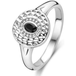 New Bling 9NB-1370-48 Zilveren Ring met Zwart Agaat - Ringetje - 10mm Doorsnee - Agaat 3x2mm - Maat 48 - Rhodium - Zilver