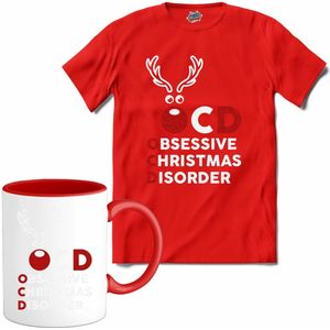 OCD - Obsessive Christmas Disorder - T-Shirt met mok - Dames - Rood - Maat M