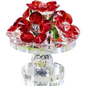 Kristal Rode Bloemen Beeldje, Glazen Collectible Gift Ornamenten, Woondecoratie Tafeldecoratie